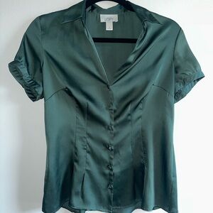 LOFT Women's Deep Green Button-Up Shirt